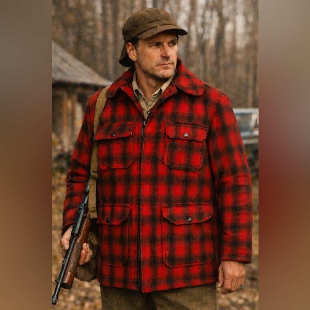 Woolrich Vintage 1960s Mens Mackinaw Hunting Jacket Sz 40 L Long Red Plaid Wool